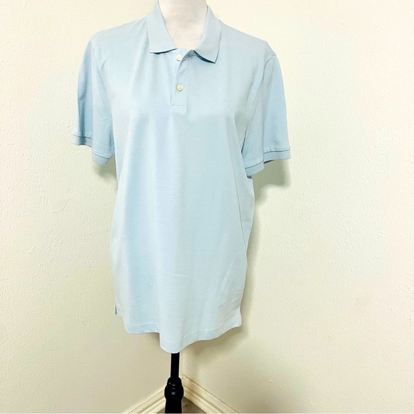 Men’ Express Medium X-Logo Perfect Pima Cotton Pique Polo Blue Fog Business NWOT - Picture 2 of 8